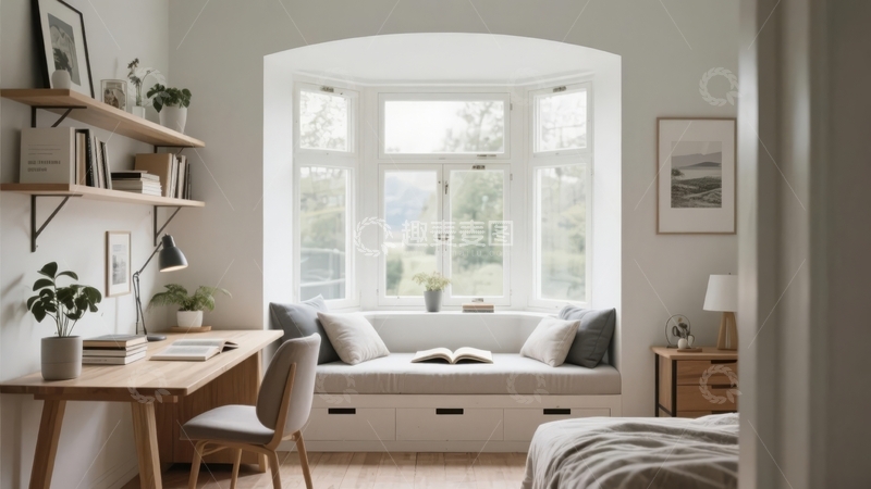 高清大图下载【趣麦麦图】明亮窗边的温馨书房角落