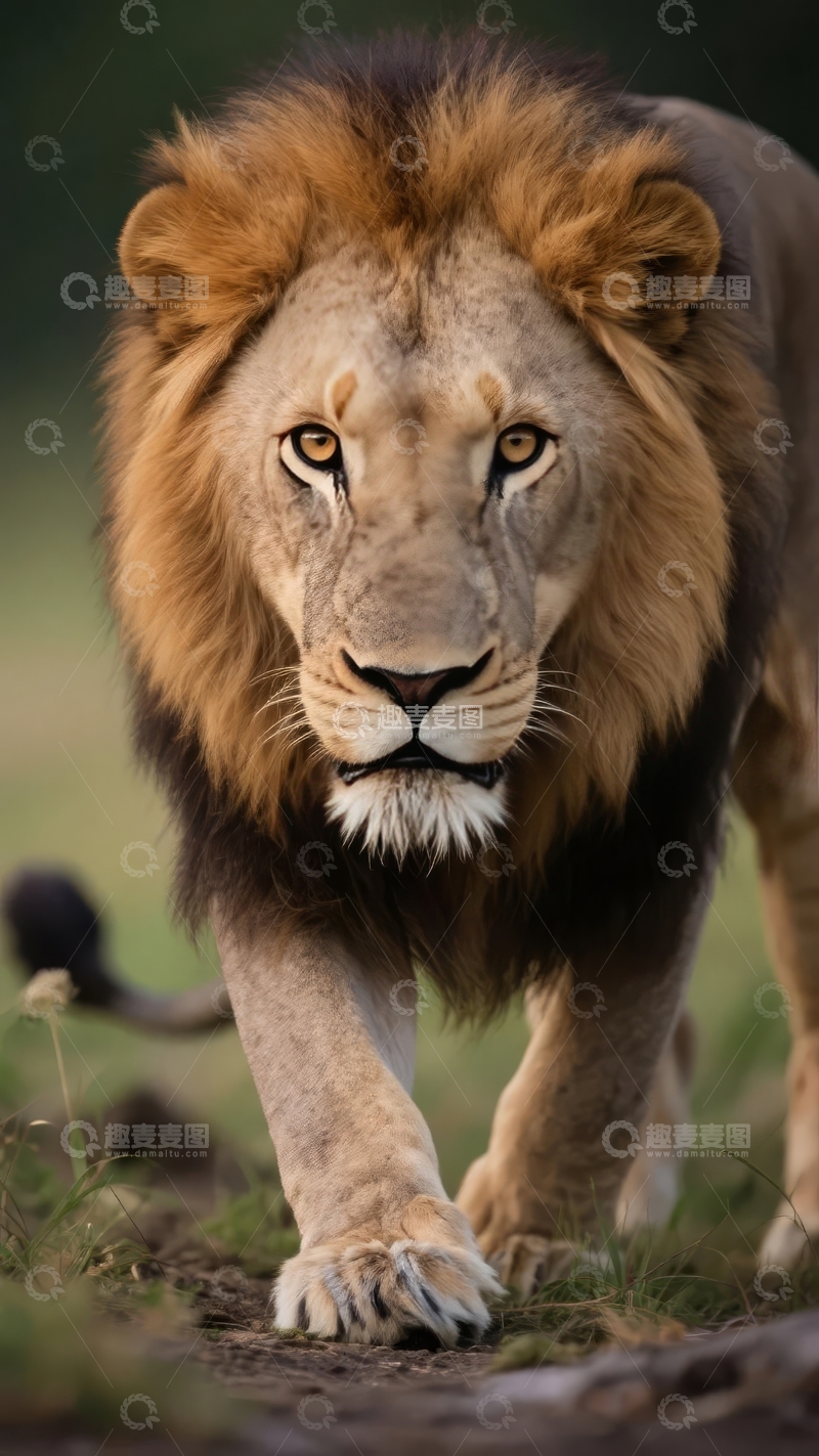 高清大图下载【趣麦麦图】雄狮在自然环境中行走目光坚定