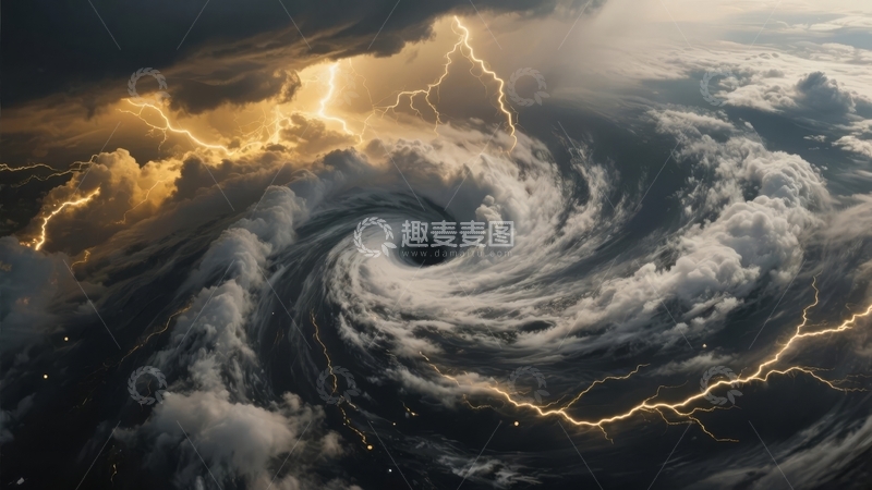高清大图下载【趣麦麦图】雷电交加的飓风云层漩涡景象