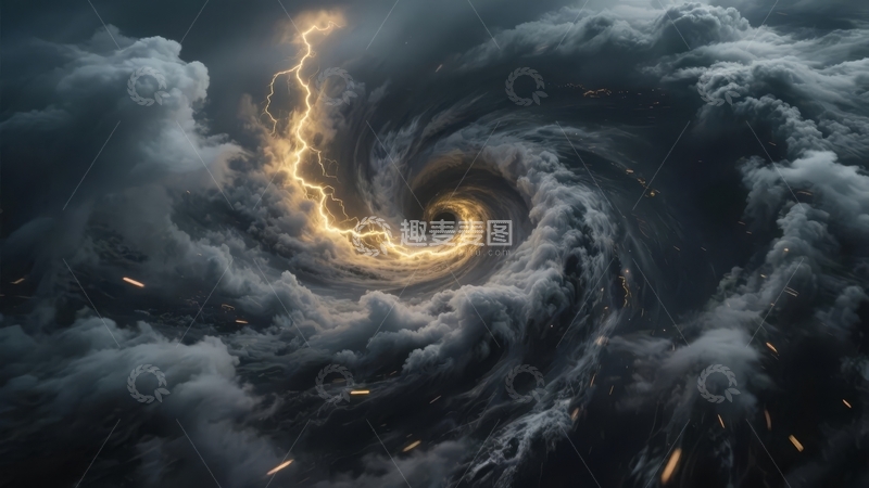 高清大图下载【趣麦麦图】风暴中心电光闪烁的旋涡云层景象