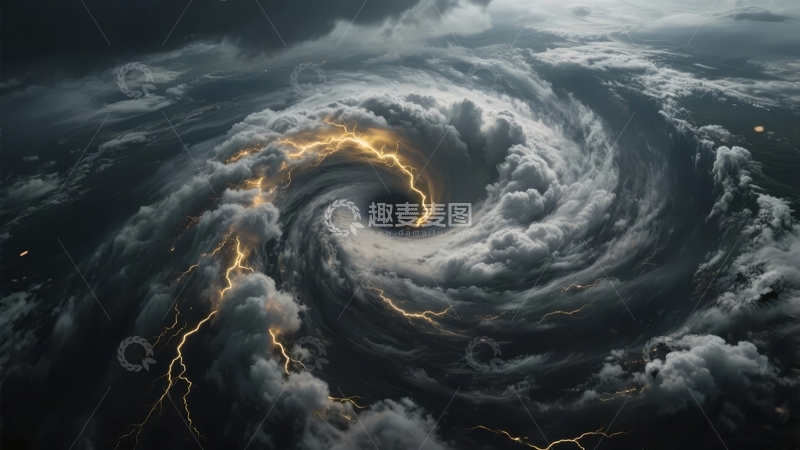 高清大图下载【趣麦麦图】旋风中心闪电交织的壮观自然景象