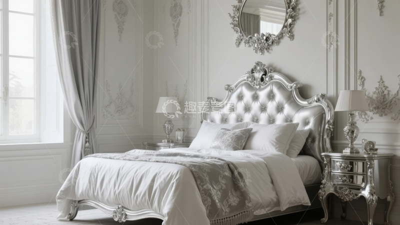 高清大图下载【趣麦麦图】典雅复古风格卧室装饰以华丽床头和精致家具