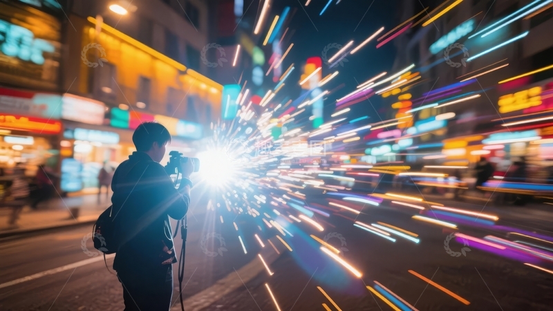 高清大图下载【趣麦麦图】夜街头摄影师捕捉光轨与城市繁华瞬间