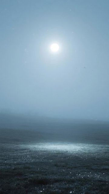 雾气弥漫的夜空中一轮明亮的月亮