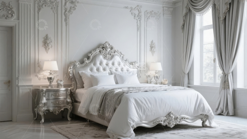高清大图下载【趣麦麦图】豪华古典风格卧室装饰精美床品与精致家具