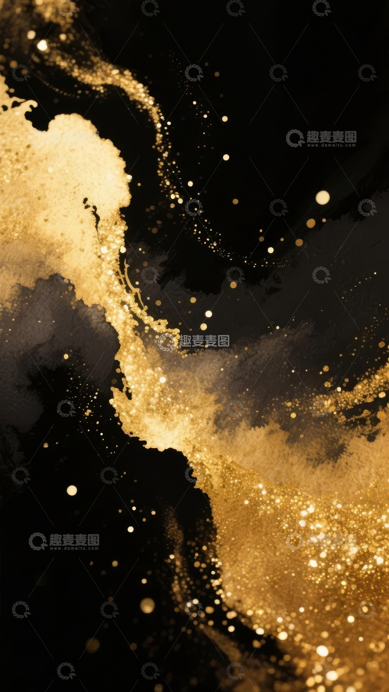 高清大图下载【趣麦麦图】-金色光点与黑色背景交织的抽象艺术图案