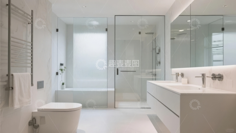 高清大图下载【趣麦麦图】-现代简约风格的白色浴室设计