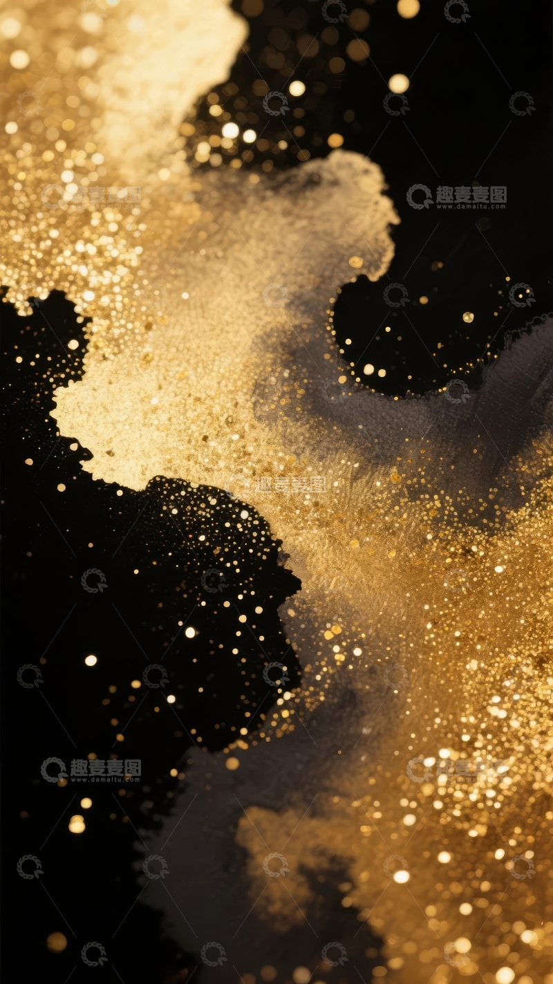 高清大图下载【趣麦麦图】-金色光点与烟雾交织的抽象艺术画面