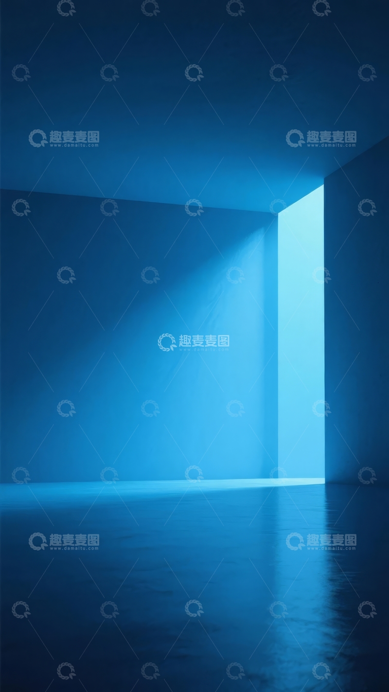 高清大图下载【趣麦麦图】蓝色光影下的空旷室内空间
