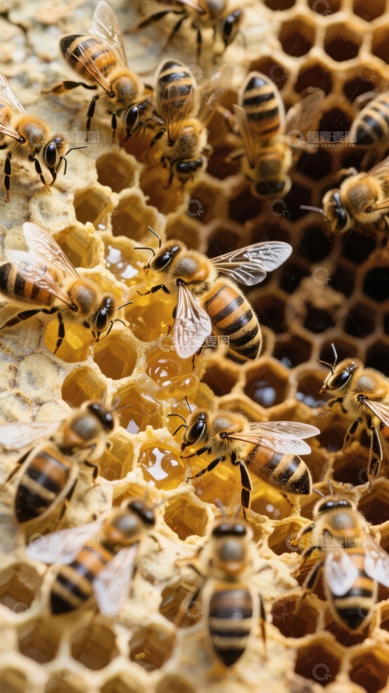 蜜蜂在蜂巢上忙碌工作