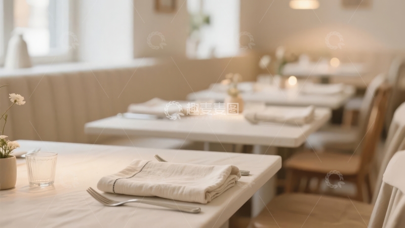 高清大图下载【趣麦麦图】餐厅内景餐桌整齐排列布置优雅