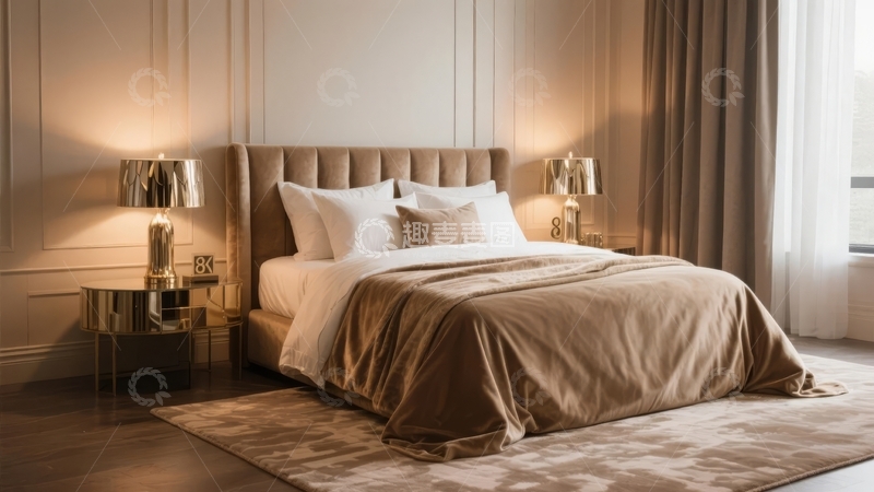 高清大图下载【趣麦麦图】现代简约风格卧室床铺温馨舒适
