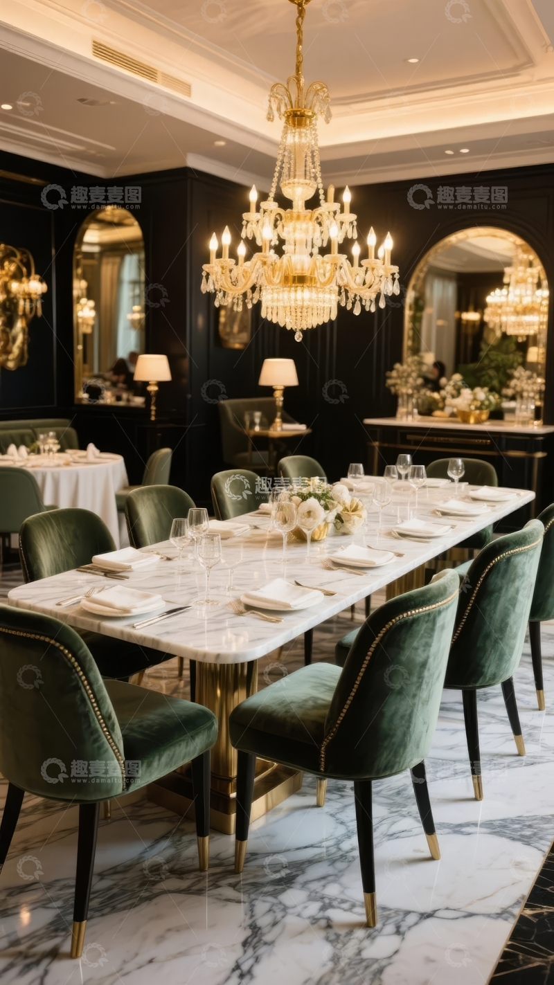 高清大图下载【趣麦麦图】豪华餐厅内景餐桌布置精美吊灯璀璨
