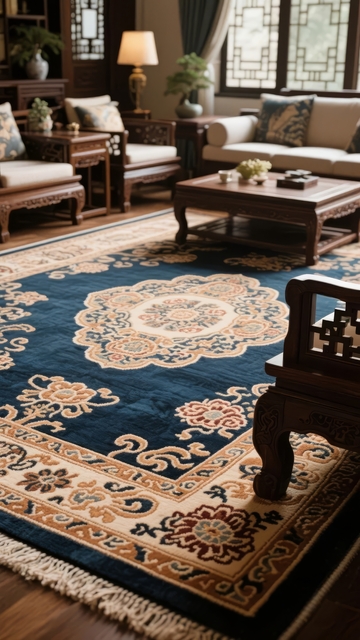 典雅中式风格客厅布置精美地毯与古典家具