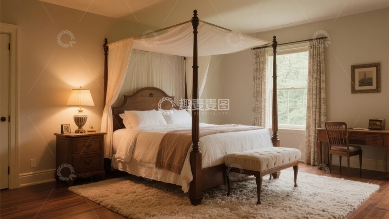 高清大图下载【趣麦麦图】典雅四柱床卧室布置温馨舒适