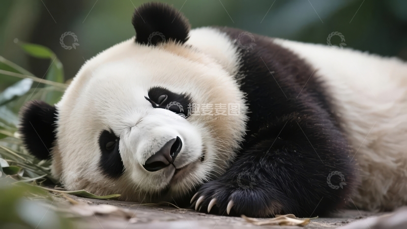 高清大图下载【趣麦麦图】大熊猫侧卧休息姿态可爱
