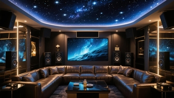 豪华家庭影院配备环绕音响和星空顶设计