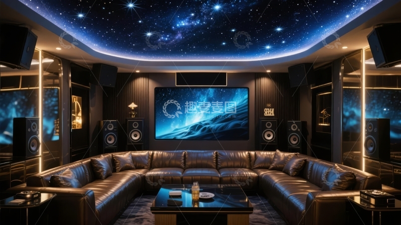 高清大图下载【趣麦麦图】豪华家庭影院配备环绕音响和星空顶设计
