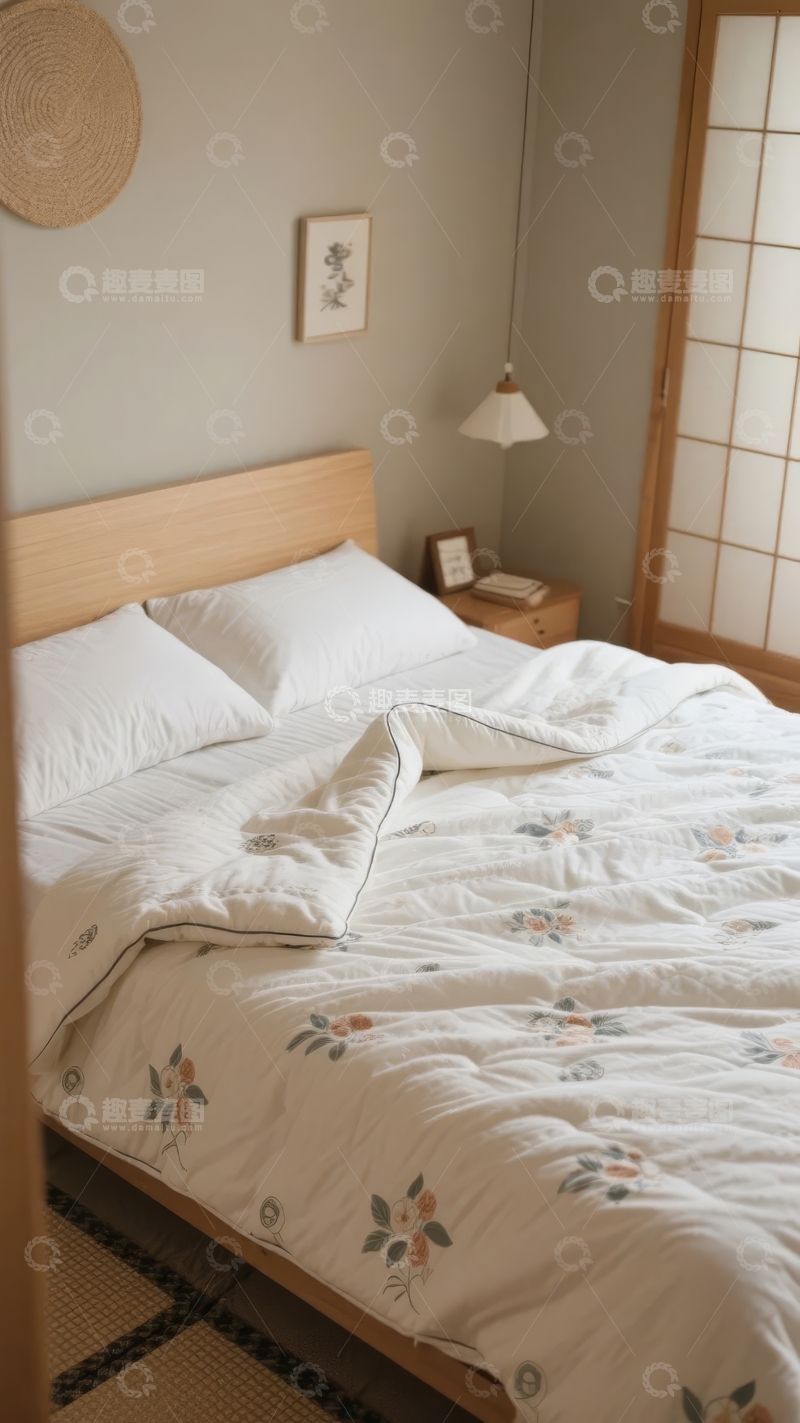 高清大图下载【趣麦麦图】简约风格卧室内的整洁床铺与温馨装饰
