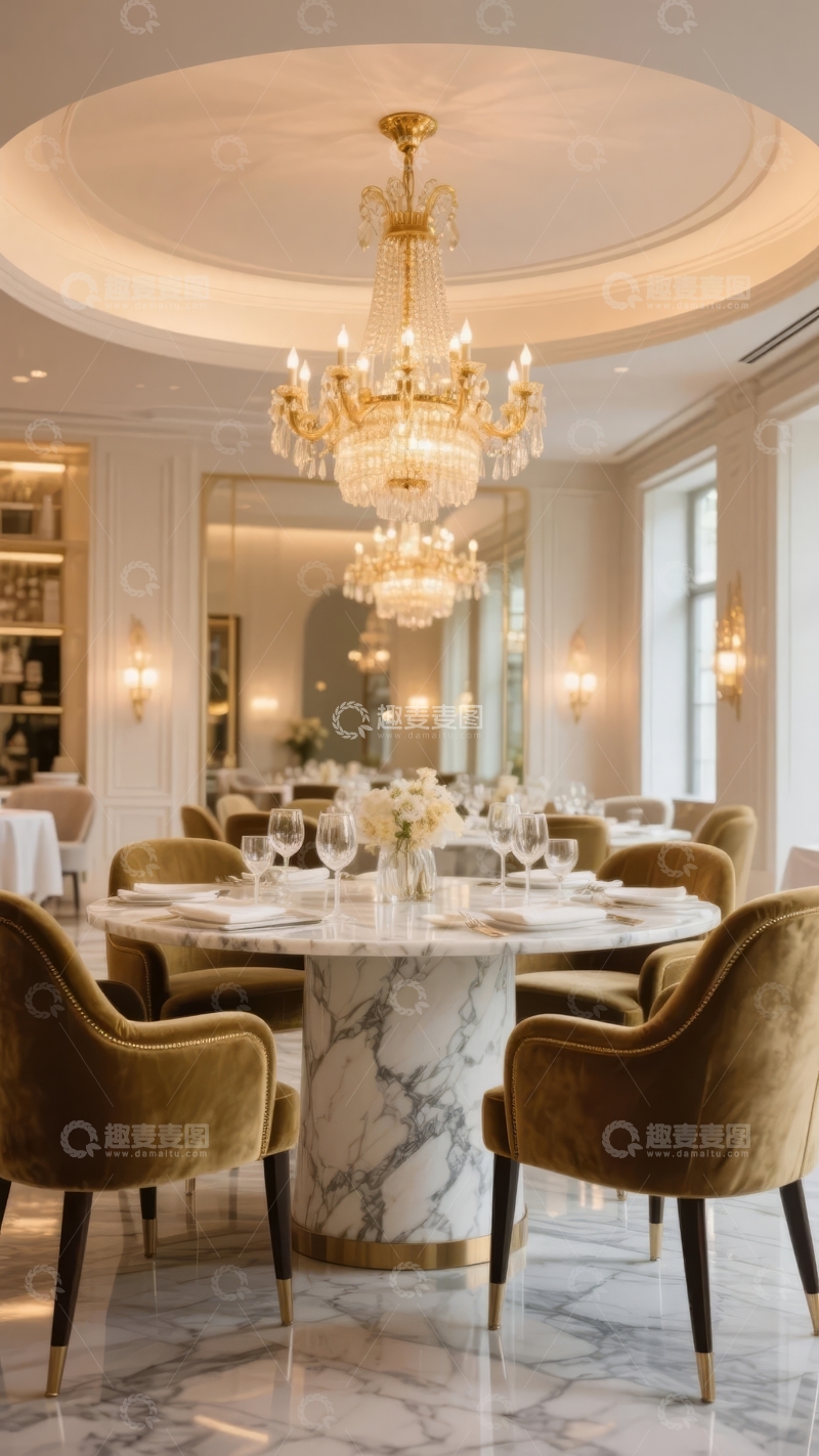高清大图下载【趣麦麦图】豪华餐厅内部装饰典雅吊灯璀璨
