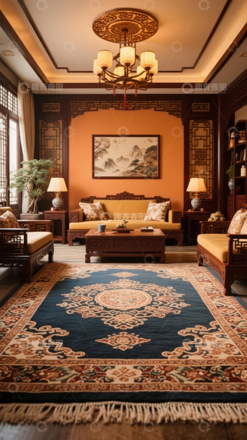高清大图下载【趣麦麦图】中式古典风格客厅布置典雅温馨