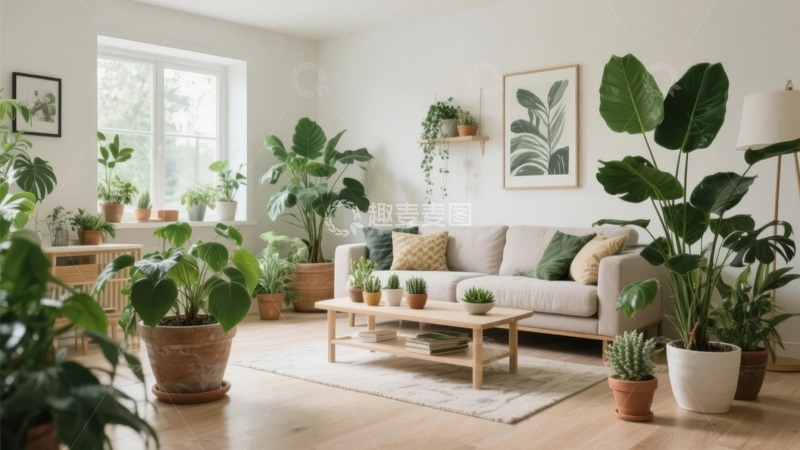 高清大图下载【趣麦麦图】室内客厅绿植环绕温馨舒适生活场景