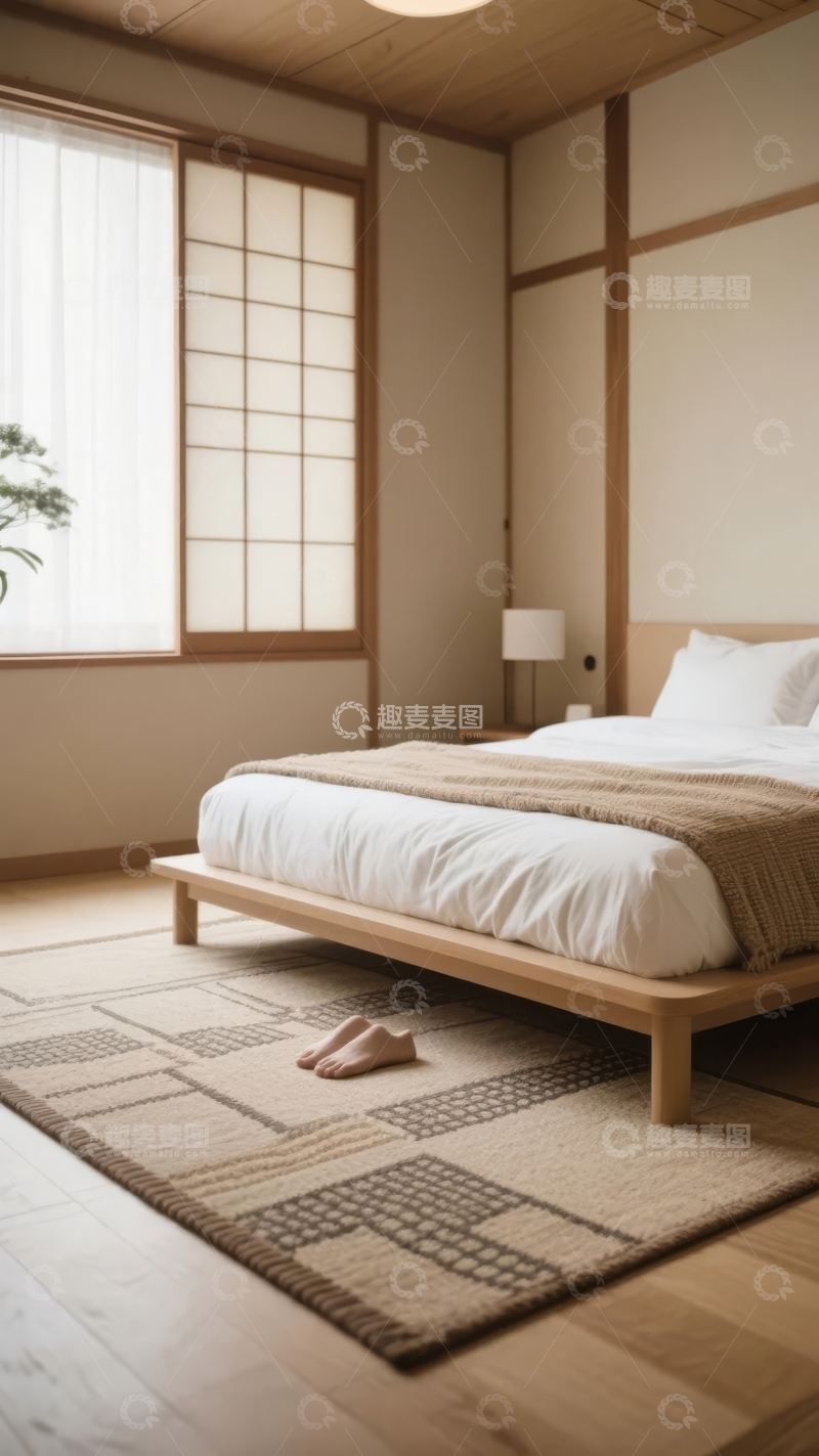 高清大图下载【趣麦麦图】日式风格卧室简约温馨床铺整洁