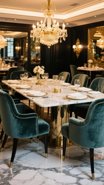 豪华餐厅内景餐桌椅布置精致吊灯闪耀