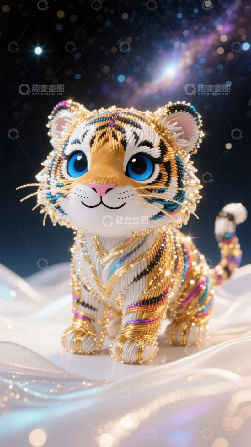 高清大图下载【趣麦麦图】星空背景下的彩色珠饰老虎玩偶