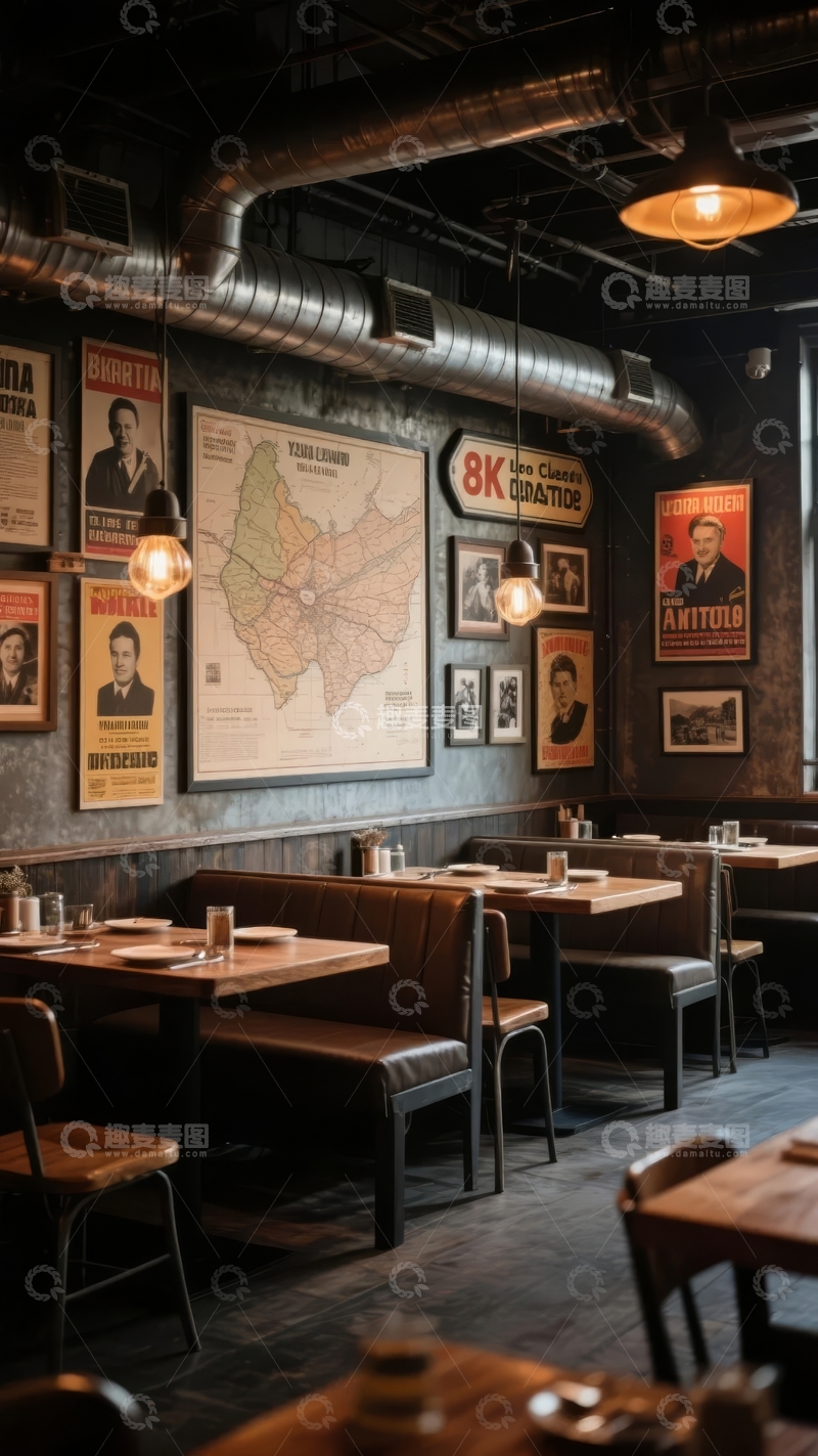高清大图下载【趣麦麦图】复古工业风餐厅内部装饰与用餐环境