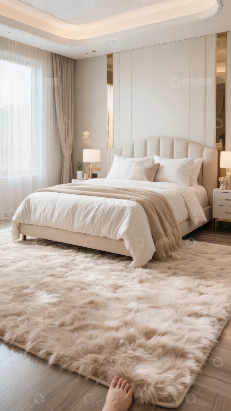 高清大图下载【趣麦麦图】现代简约风格卧室床铺整洁温馨舒适