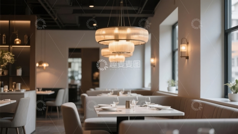 高清大图下载【趣麦麦图】现代餐厅内部装潢优雅光线充足