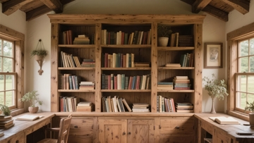 木质书架与书桌构成的温馨书房角落