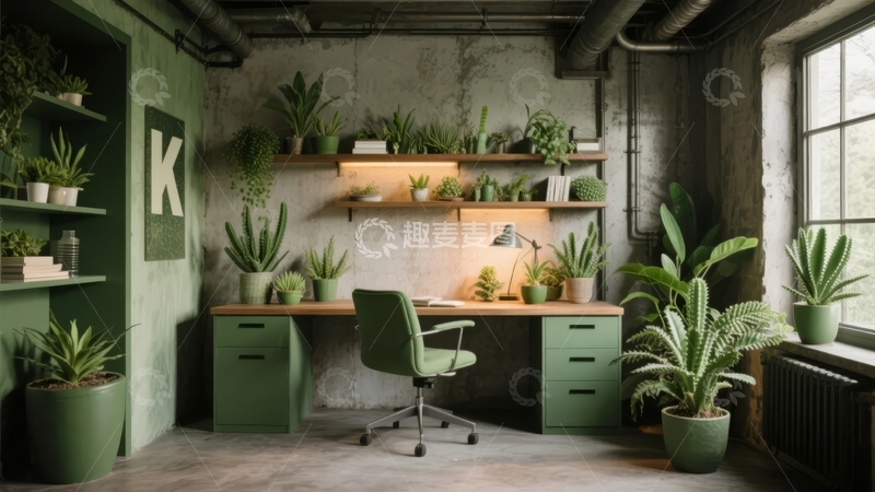 高清大图下载【趣麦麦图】绿植环绕的现代简约风格室内办公空间