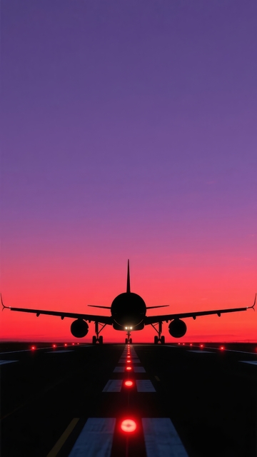 飞机在日落时分的跑道上准备起飞