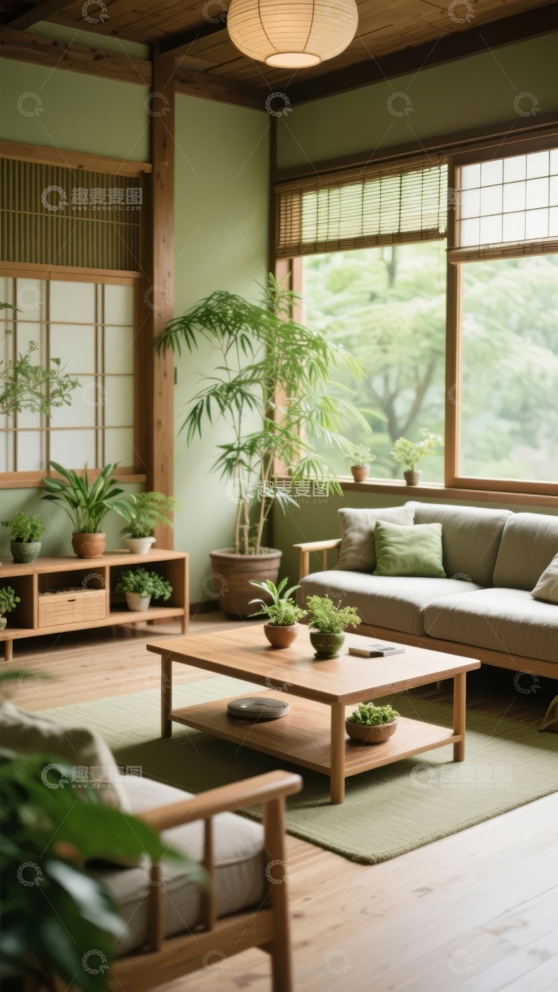 高清大图下载【趣麦麦图】日式风格客厅绿植环绕温馨舒适
