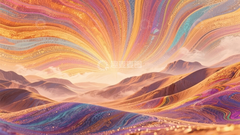 高清大图下载【趣麦麦图】色彩斑斓的抽象山峦景观日出景象