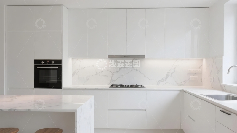 高清大图下载【趣麦麦图】现代简约风格白色厨房整体设计