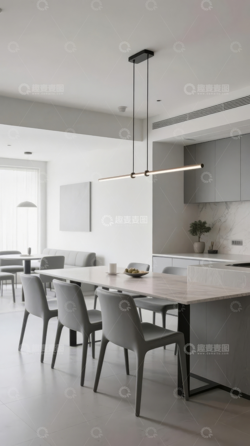 高清大图下载【趣麦麦图】现代简约风格的厨房与餐厅空间设计