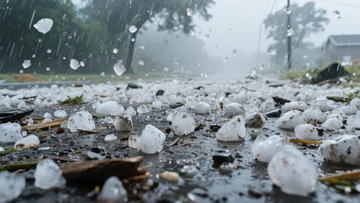 冰雹覆盖的街道地面雨滴飞溅