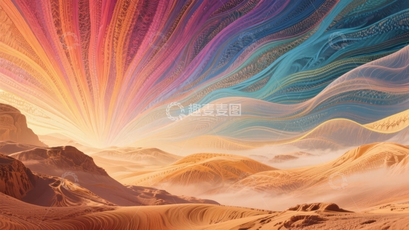 高清大图下载【趣麦麦图】色彩斑斓的抽象天空下的沙漠景观