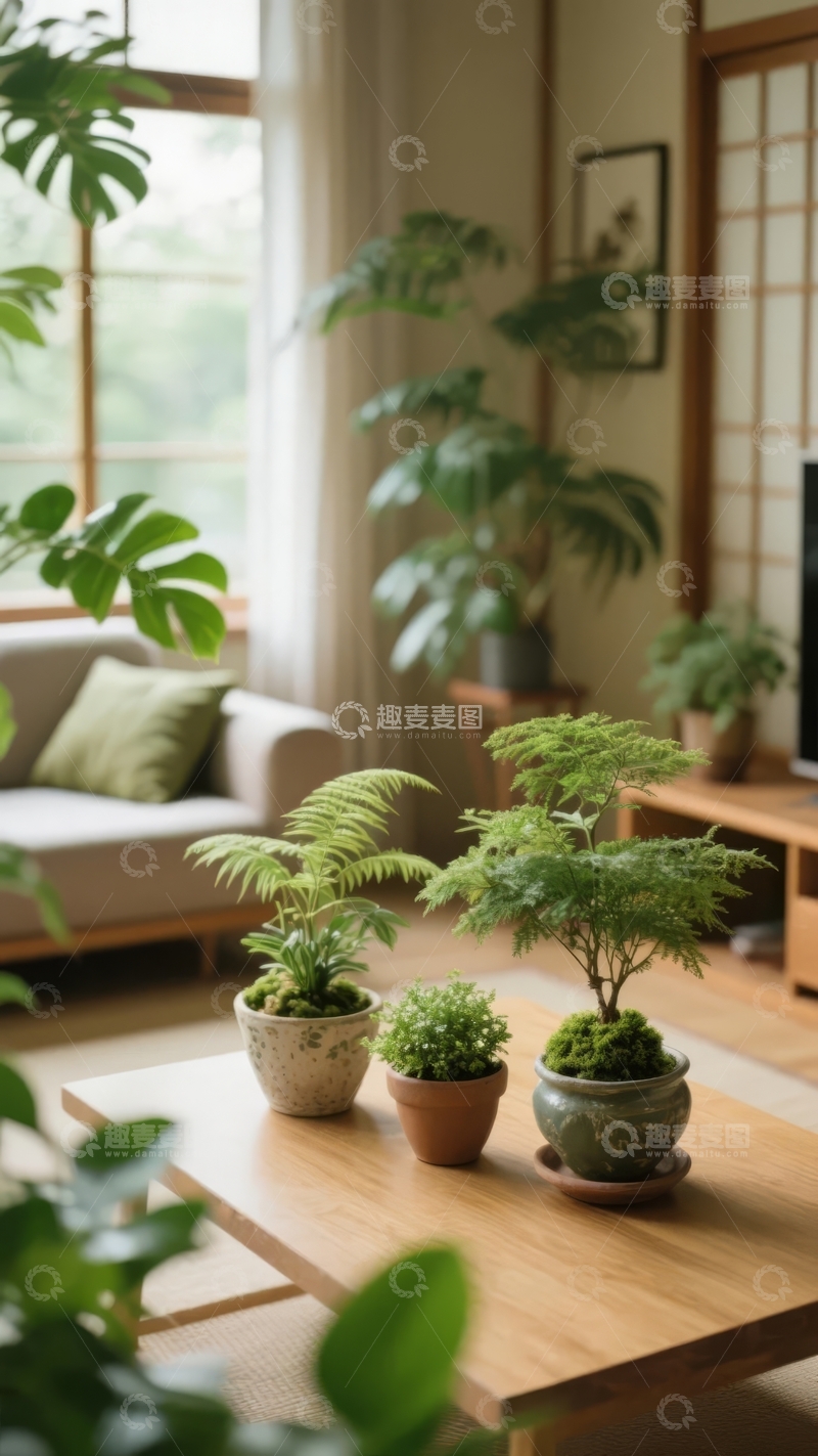 高清大图下载【趣麦麦图】室内绿植环绕的温馨客厅场景