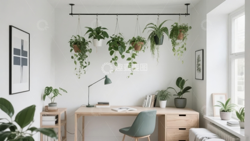 高清大图下载【趣麦麦图】现代简约风格的室内办公角落装饰有绿植