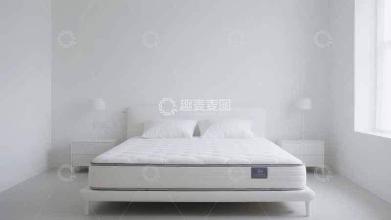 高清大图下载【趣麦麦图】简约白色卧室中的现代床铺场景