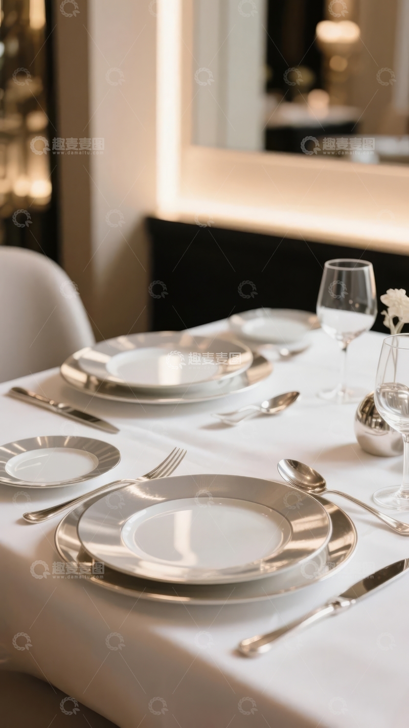 高清大图下载【趣麦麦图】精致餐桌布置优雅餐具与酒杯