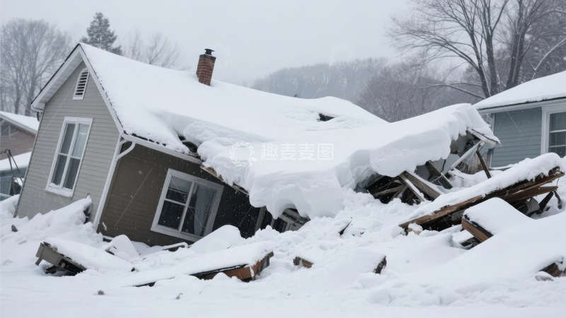 高清大图下载【趣麦麦图】积雪压塌房屋建筑受损严重
