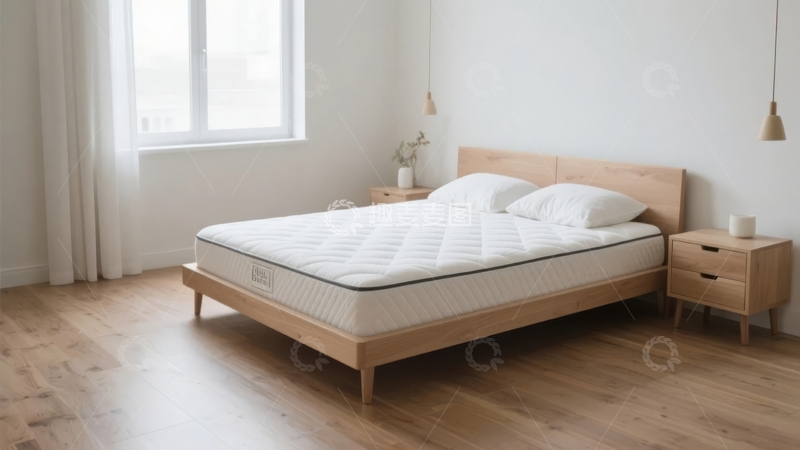 高清大图下载【趣麦麦图】简约风格卧室内的木质床与白色床品