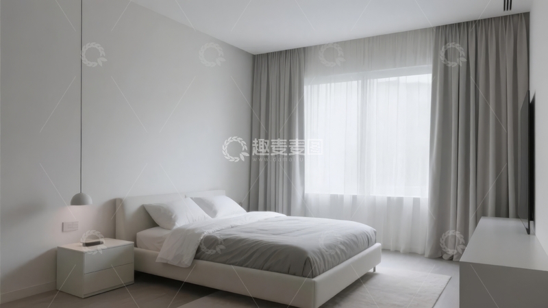 高清大图下载【趣麦麦图】现代简约风格卧室以白色为主色调