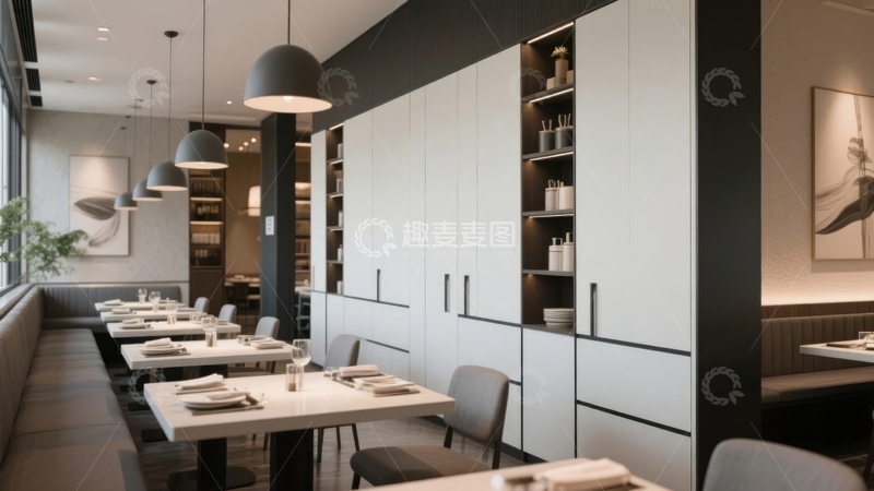 高清大图下载【趣麦麦图】现代简约风格餐厅内部装潢与餐桌布置
