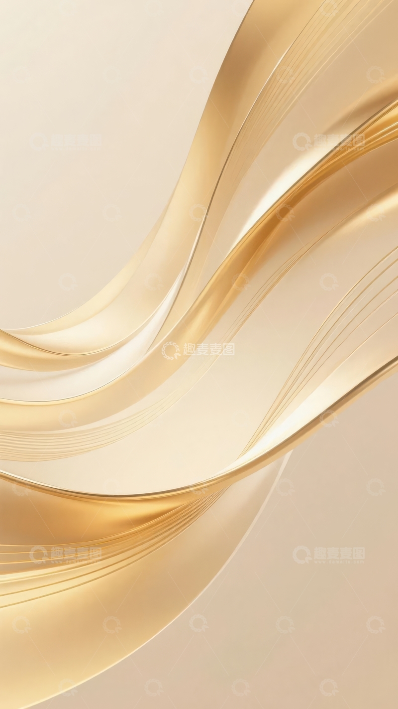 高清大图下载【趣麦麦图】金色丝带在柔和背景中优雅飘动的抽象艺术